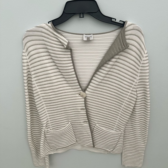 Armani Collezioni Women's Striped Gray Cardigan - Picture 1 of 8
